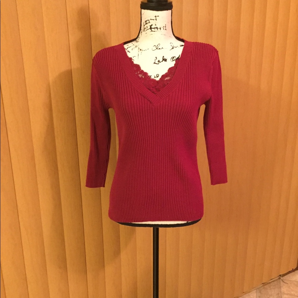 Red Sweater with lace v neck